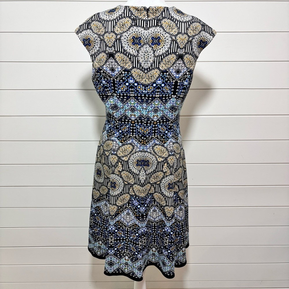 Adorne Naya Scuba Dress in Blue and Golden Yellow Fit and Flare Size 10 - Picture 8 of 15